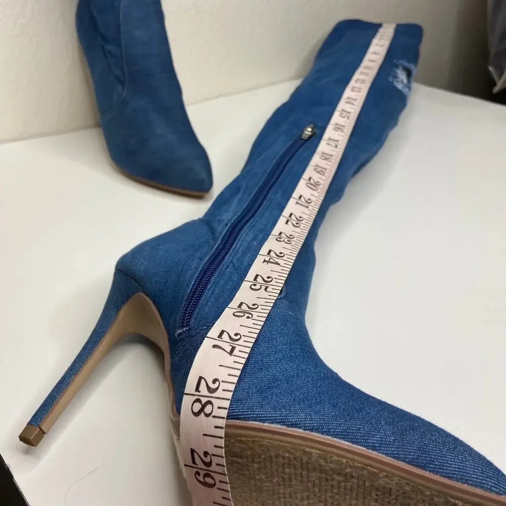 Heart in D Blue Denim Over the Knee Stiletto Boots